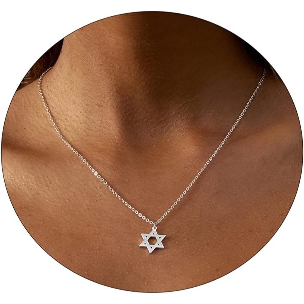 Women 14k Gold Plated Delicate Tiny Love Heart Star Of David Everyday Jewelry